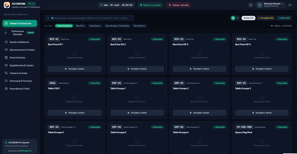 XCOWORK Interface Tables et Chrono Live